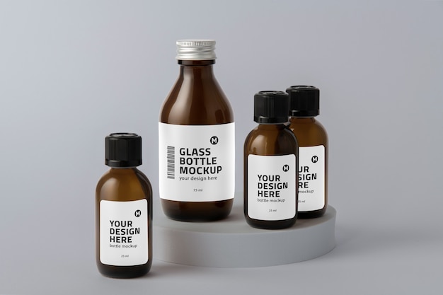 glass bottle with tag mockup