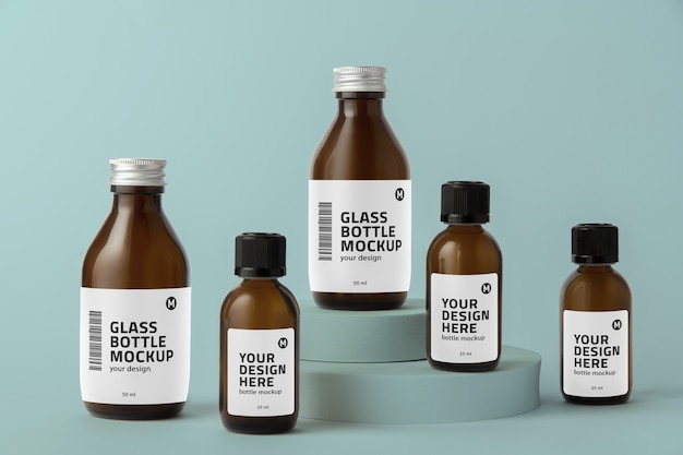 PSD glass bottle with tag mockup