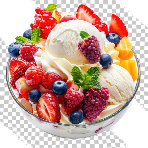 PSD a glass bowl of ice cream with berries and berries