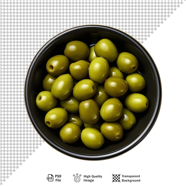 PSD glass bowl of pickled olives isolated on transparent background