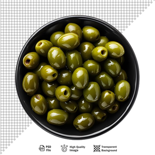 PSD glass bowl of pickled olives isolated on transparent background