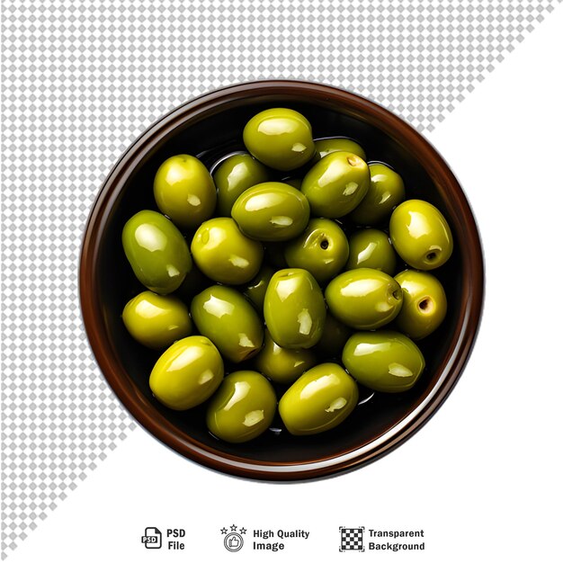 PSD glass bowl of pickled olives isolated on transparent background