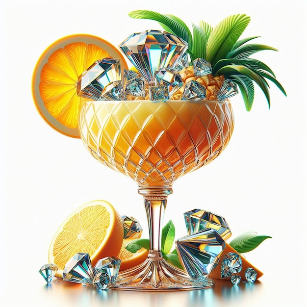 PSD a glass bowl with a fruit bowl with a lemon and pineapple