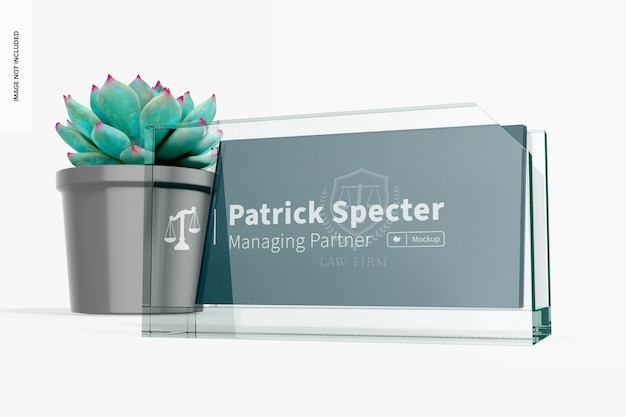 PSD glass business card holder with plants mockup