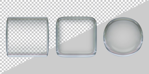 PSD glass buttons or transparent glossy round shapes in 3d rendering