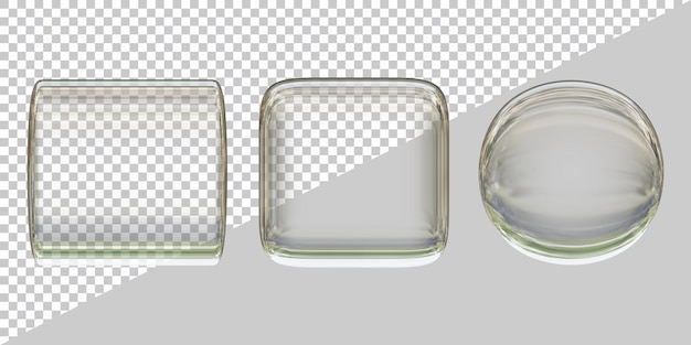 PSD glass buttons or transparent glossy round shapes in 3d rendering