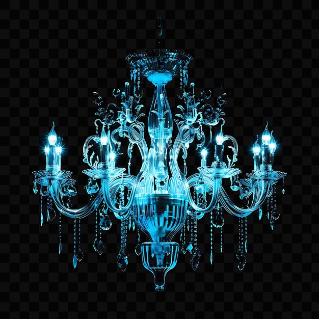 Glass chandelier with a cool blue neon radiance made with cl glowing object y2k neon art design