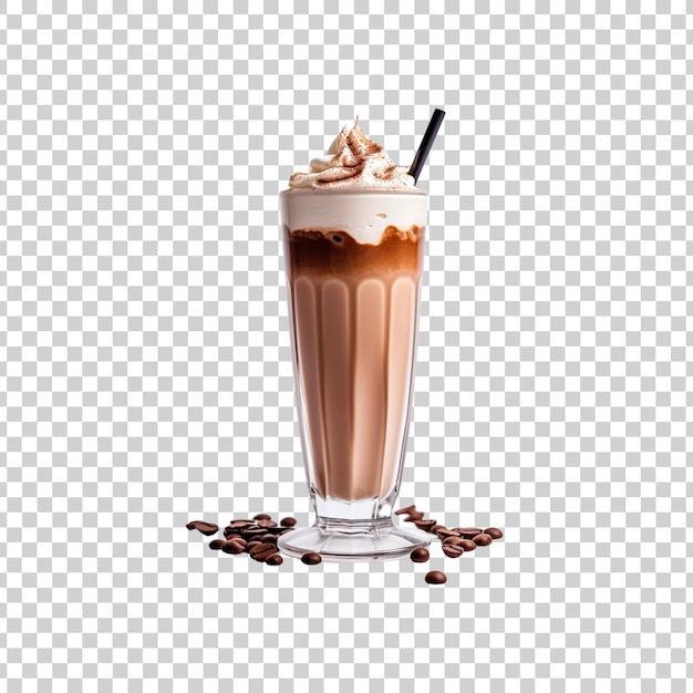 PSD a glass of chocolate milkshake with chocolate on a transparent background
