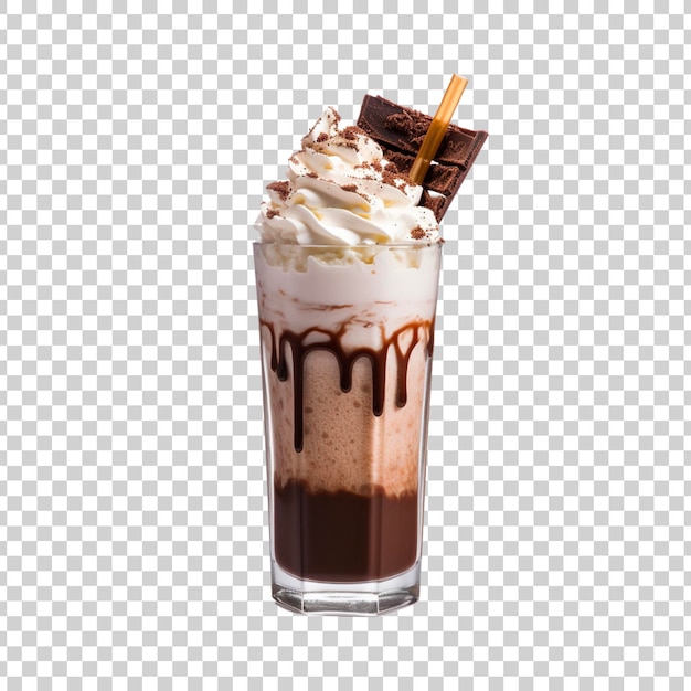 PSD a glass of chocolate milkshake with chocolate on a transparent background