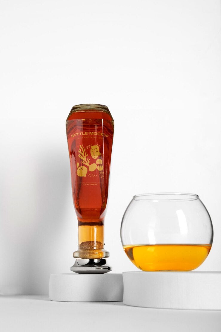 PSD glass cocktail drink with inverted label mock-up design