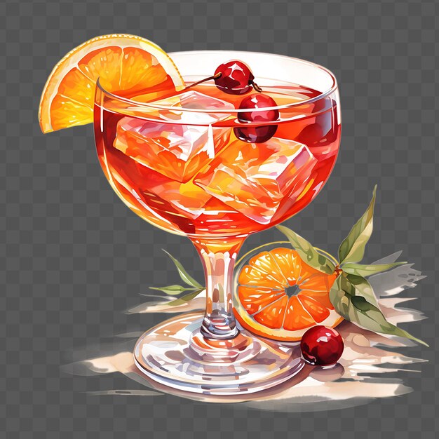 PSD a glass of cocktail with oranges and berries on it