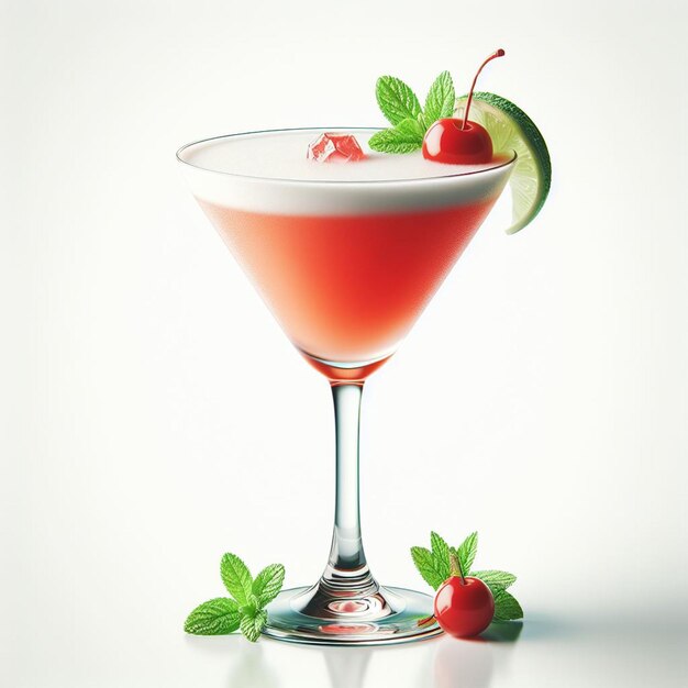 PSD a glass of cocktail with a strawberry and mint leaf