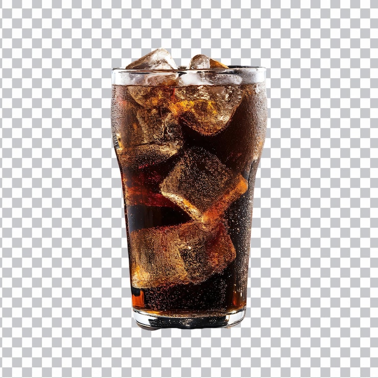 PSD 透明な背景に氷の立方体を隔離したコーラグラス