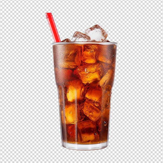 PSD glass of cola with ice isolated on transparent background