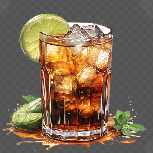 PSD a glass of cola with ice and lime