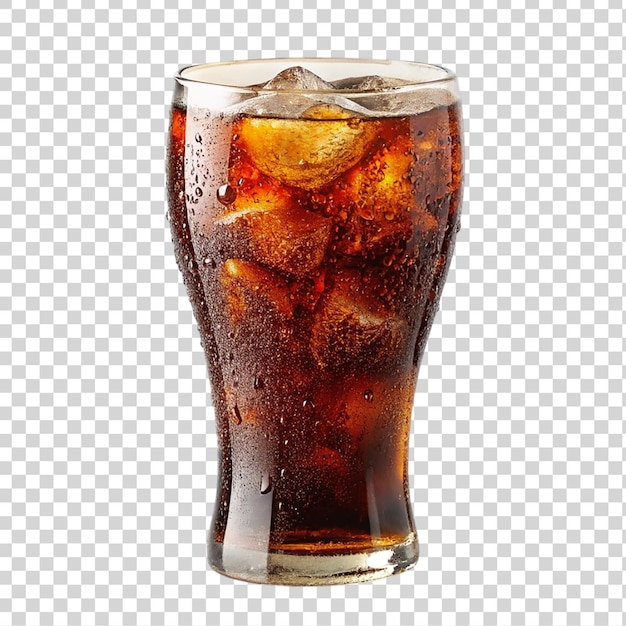 Glass of cola with ice on transparent background