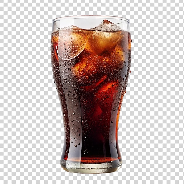 Bicchiere di cola con ghiaccio su uno sfondo trasparente