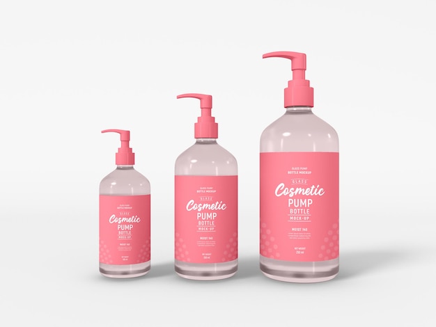 Mockup di imballaggio per bottiglia di pompa cosmetica in vetro