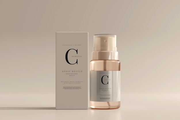 Flacone spray cosmetico in vetro con scatola mockup