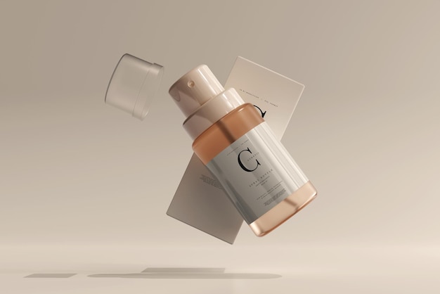 Glass cosmetic spray bottle with box mockup