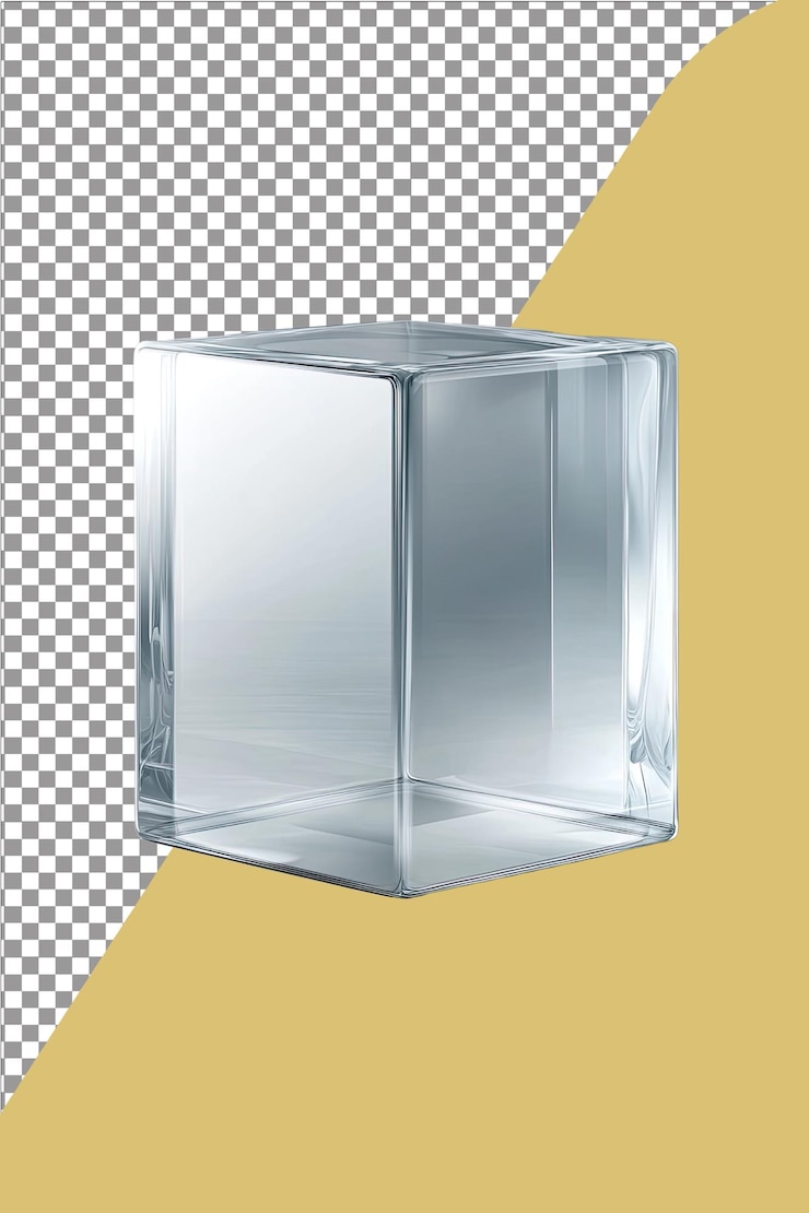 PSD glass cube for modern display hyperrealistic isolated white plain transparent background highly deta
