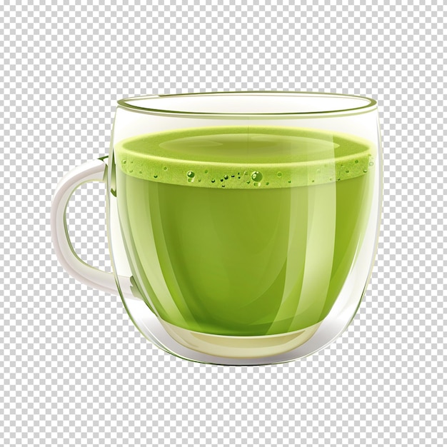 A glass cup with green liquid and a glass cup with green liquid in it