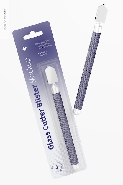 Glass cutter blister mockup, floating