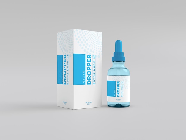 glass dropper bottle with box mockup