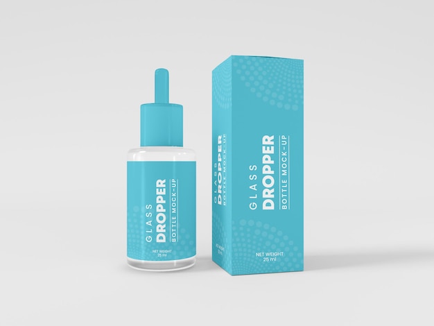 Glass dropper bottle with box mockup