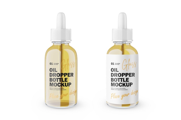 PSD glass dropper bottle with oil and plastic lid psd mockup