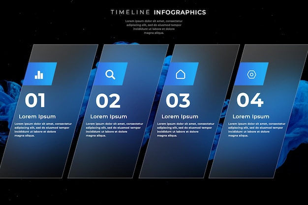 PSD set di passaggi infografici effetto vetro