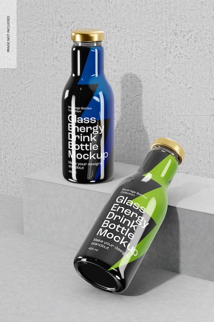 Glass energy drink bottles mockup
