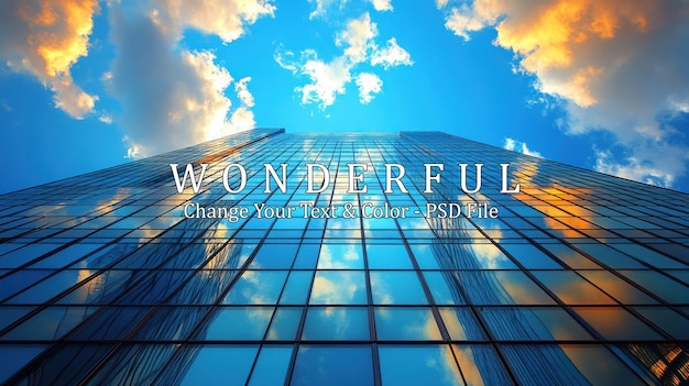glass facade skyscraper reflecting clouds