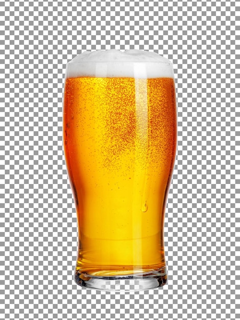 PSD glass of foamy beer on transparent background