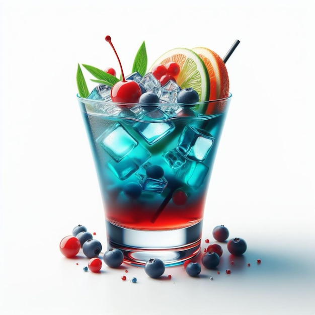 PSD a glass of fruit juice with berries and ice in it