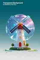 PSD a glass globe with a windmill inside of it