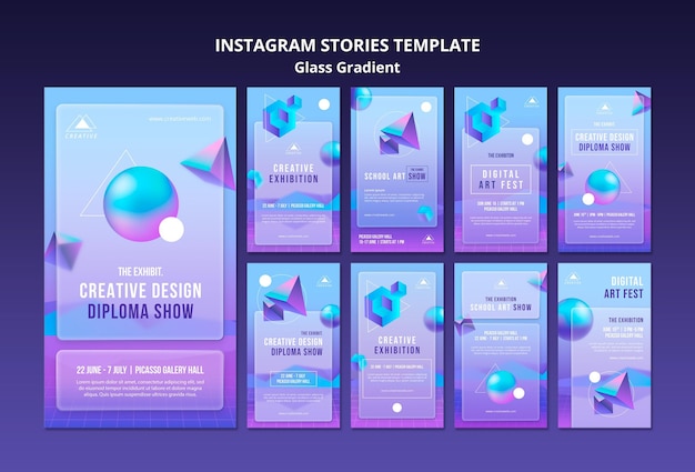 Modello di storie di instagram gradiente di vetro