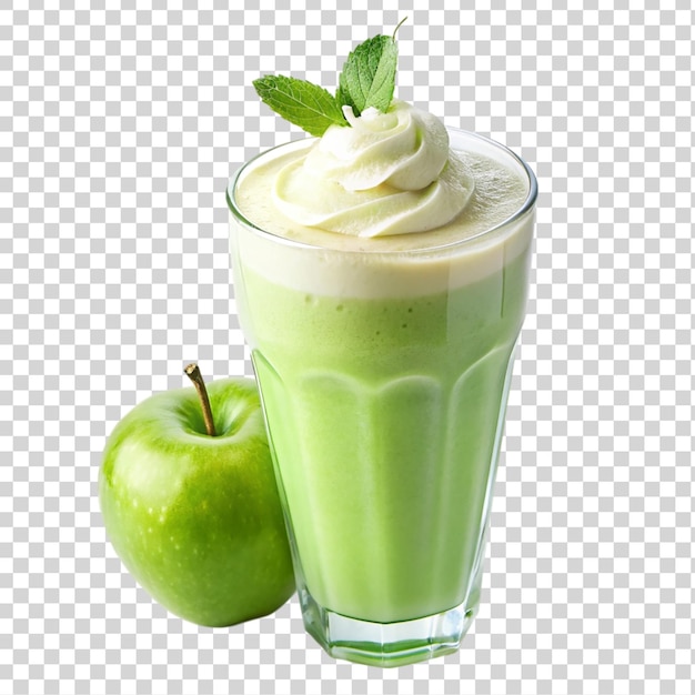 PSD glass of green smoothie with apples and mint isolated on transparent background