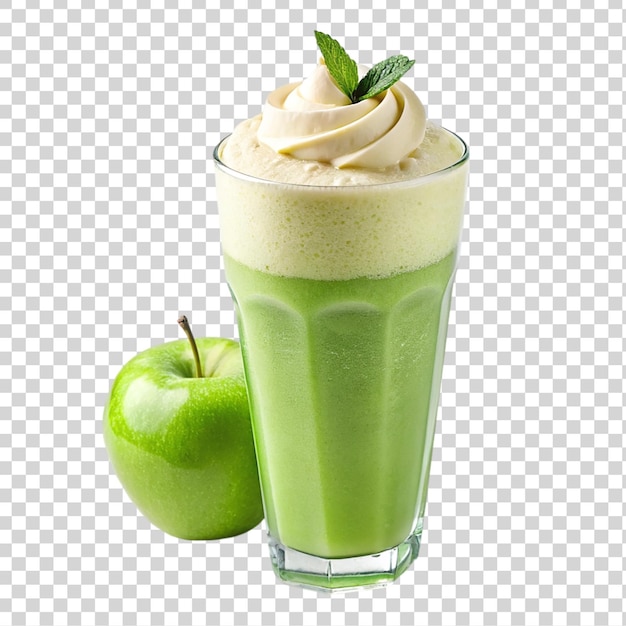 PSD glass of green smoothie with apples and mint isolated on transparent background