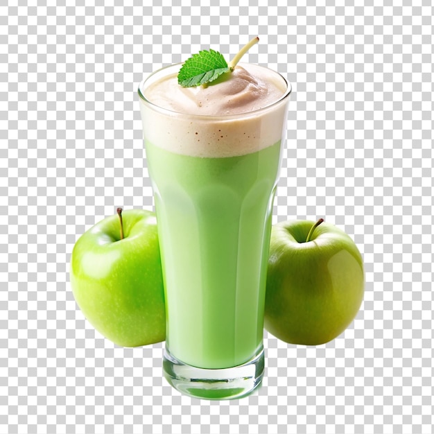 Glass of green smoothie with apples and mint isolated on transparent background