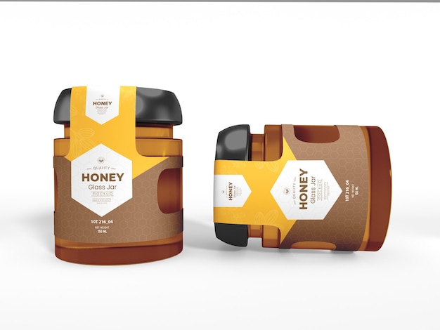 PSD Мокап упаковки стеклянной банки с медом
