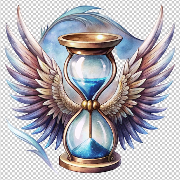 Glass hour with wings on transparent background