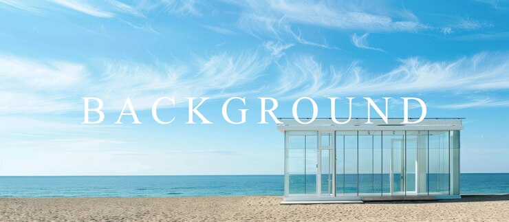 PSD glass house on a sandy beach