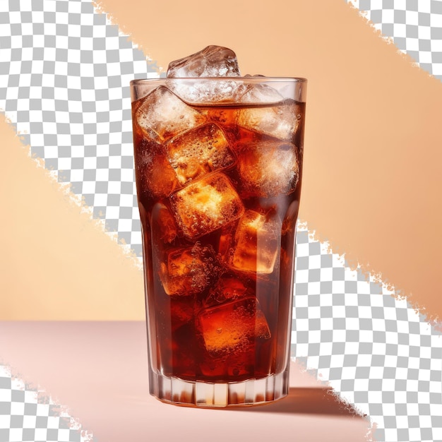 PSD glass of ice cold cola drink on transparent background with clipping path