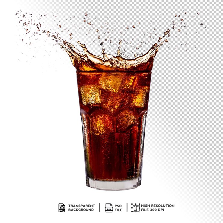 PSD glass of ice with cola soda on transparent background png