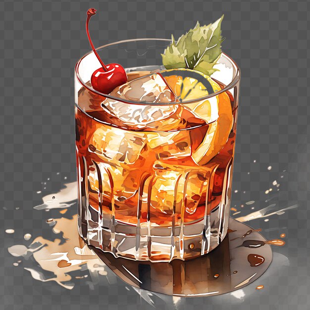 PSD a glass of iced tea with a cherry on top of it