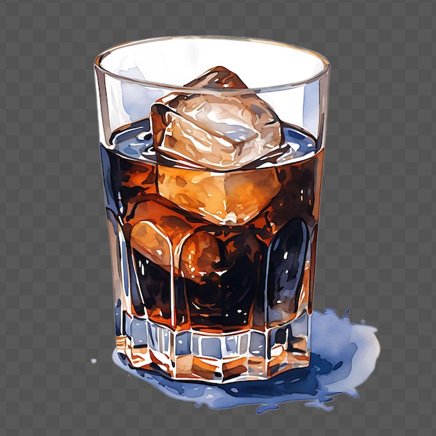 A glass of iced tea with ice and ice cubes