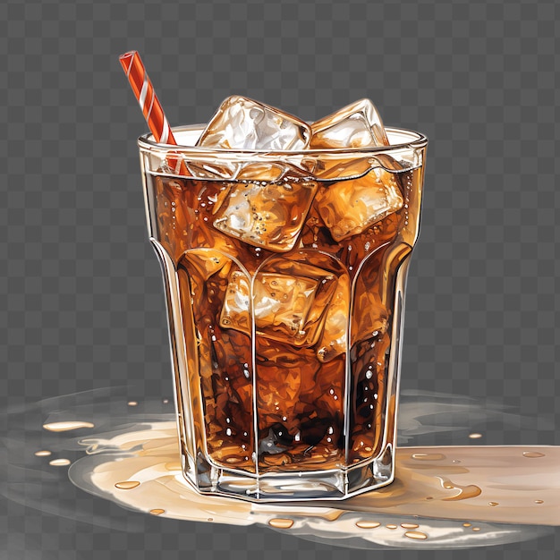 PSD a glass of iced tea with ice and a straw in it