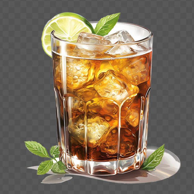 PSD a glass of iced tea with lime and mint leaves