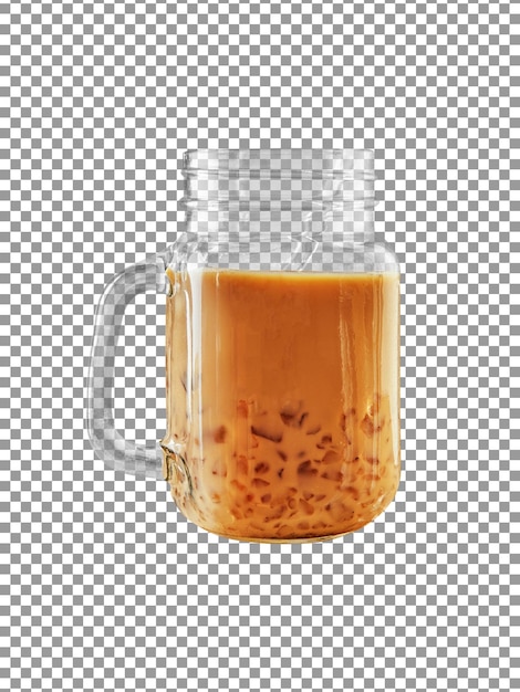 Bicchiere di tè freddo con latte su sfondo trasparente